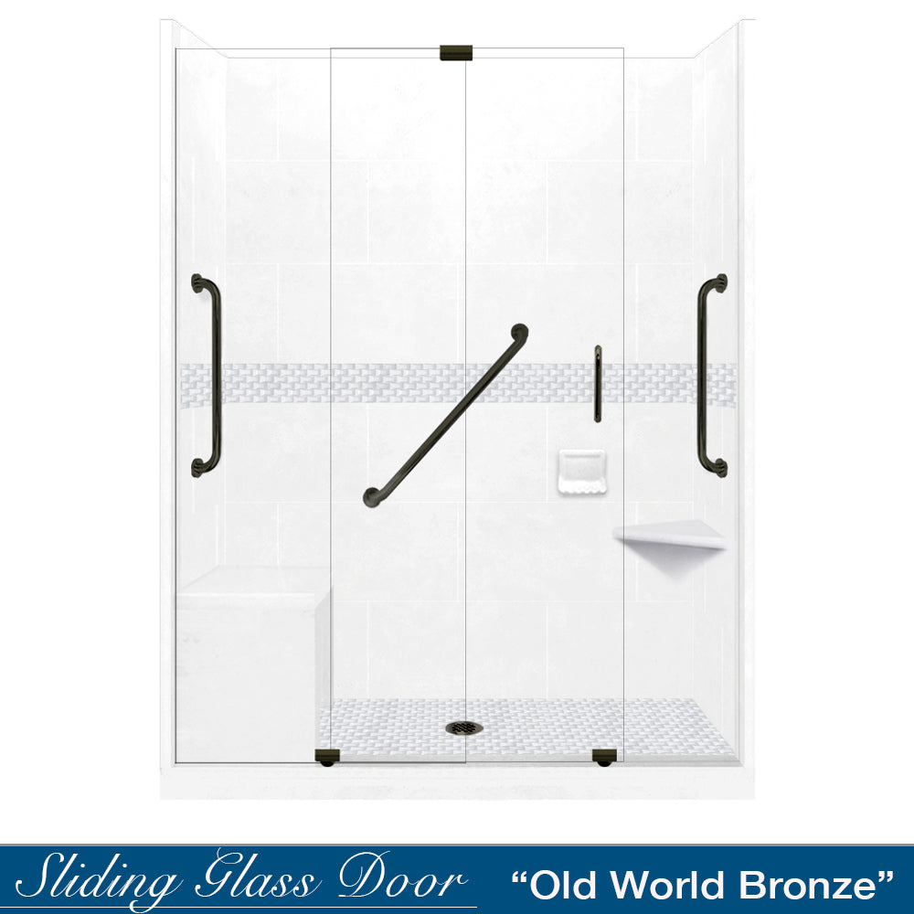 Freedom 60" Alcove Natural Buff Sistine Stone & Jewel Stone Accent Shower Remodel Kit