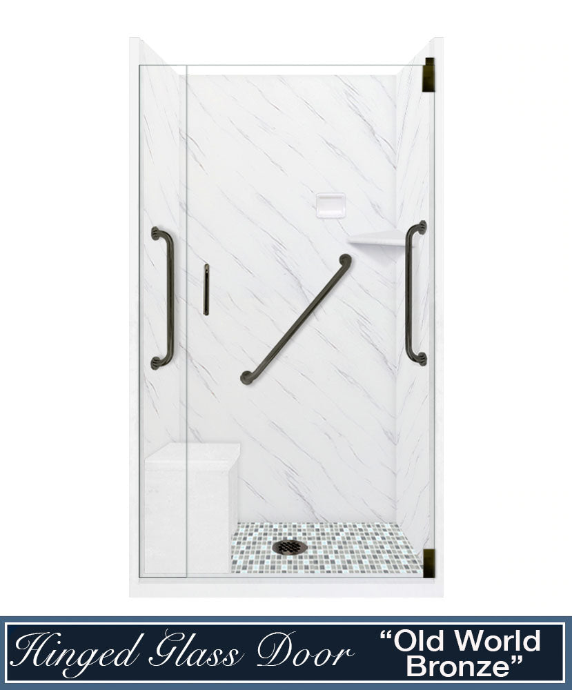Freedom 60" Alcove Carrara Medici Marble & Newport Mosaic Accent Shower Remodel Kit
