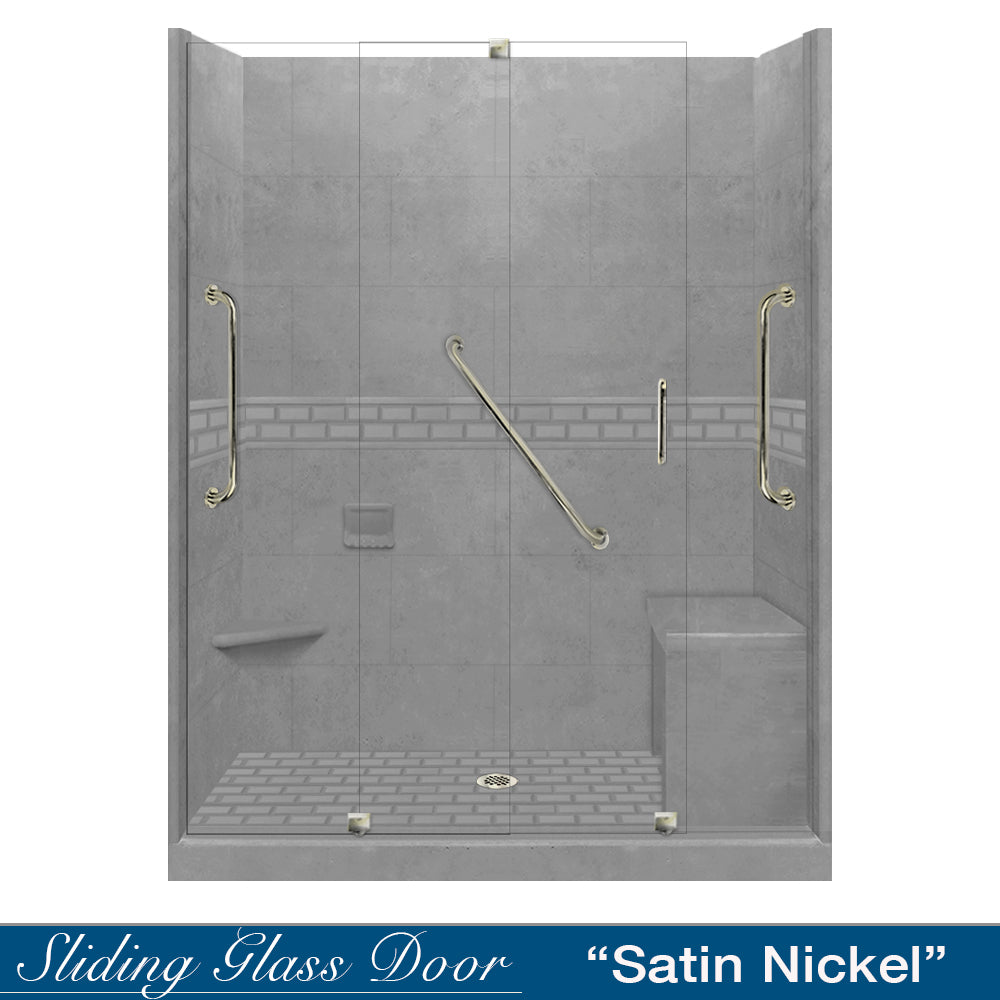 Freedom 60" Alcove Wet Cement Sistine Stone & Subway Stone Accent Shower Remodel Kit