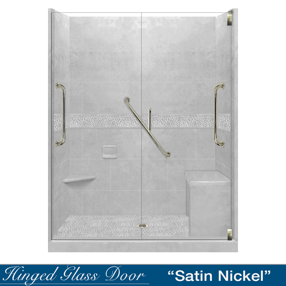 Freedom 60" Alcove Portland Cement Sistine Stone & Pebble Stone Accent Shower Remodel Kit