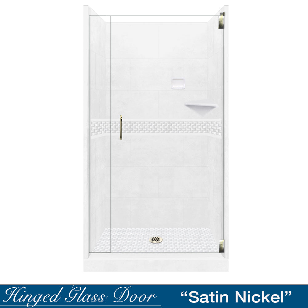 Alcove Natural Buff Sistine Stone & Jewel Stone Accent Shower Remodel Kit