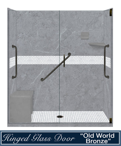Freedom Grio Marble Pearl Hex Mosaic Alcove Shower Enclosure Kit