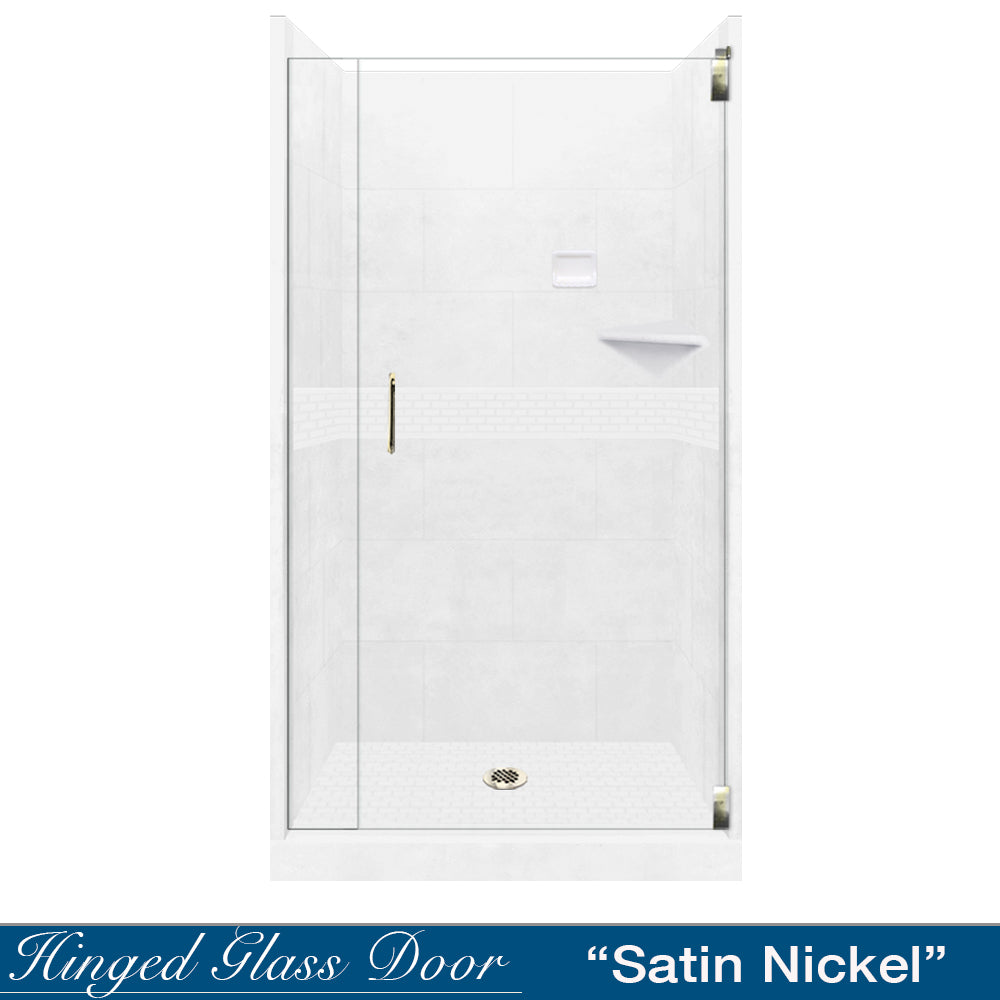 Alcove Natural Buff Sistine Stone & Classic Stone Accent Shower Remodel Kit