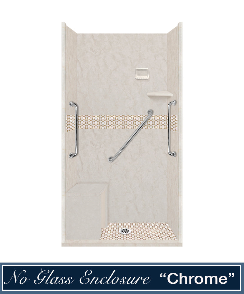 Freedom Rafe Marble Honey Hex Mosaic Alcove Shower Enclosure Kit