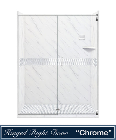 Carrara Marble Pearl Hex Mosaic Alcove Shower Enclosure Kit