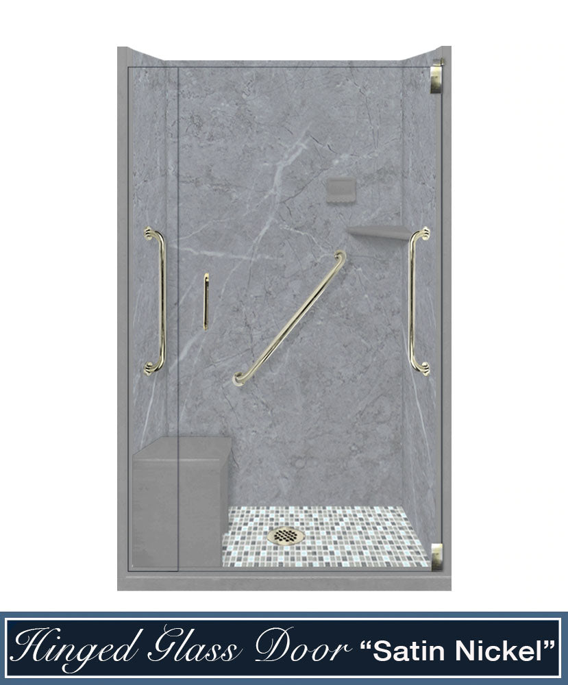 Freedom Grio Marble Del Mar Mosaic Alcove Shower Enclosure Kit