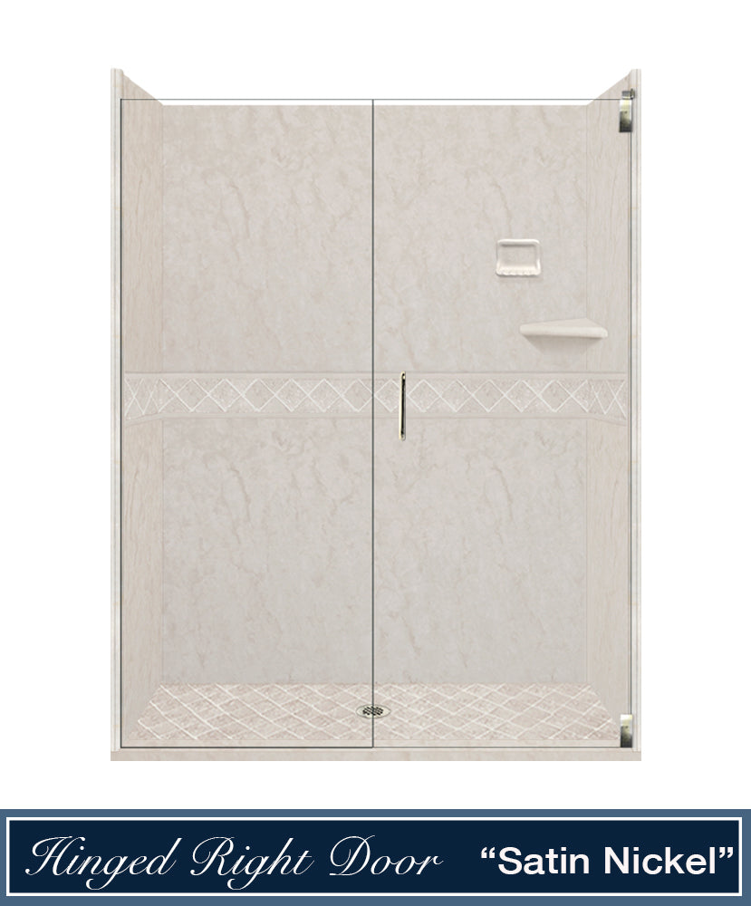 60" Alcove Rafe Medici Marble & Diamond Stone Accent Shower Remodel Kit