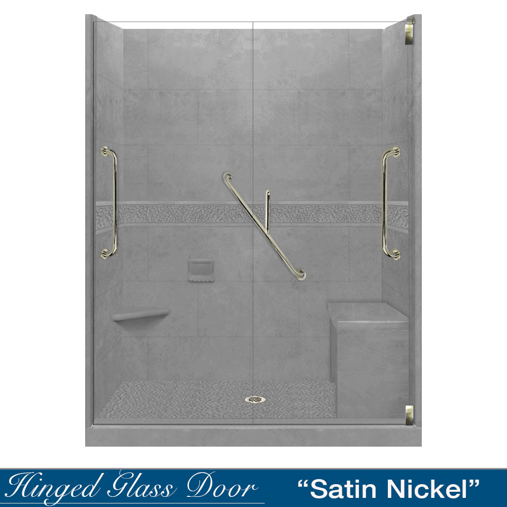 Freedom 60" Alcove Wet Cement Sistine Stone & Pebble Stone Accent Shower Remodel Kit