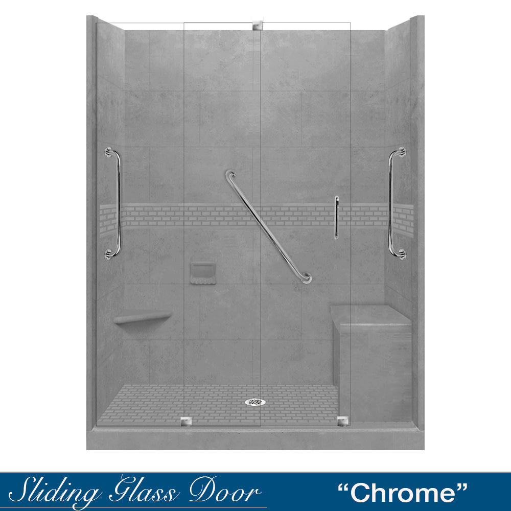 Freedom 60" Alcove Wet Cement Sistine Stone & Classic Stone Accent Shower Remodel Kit