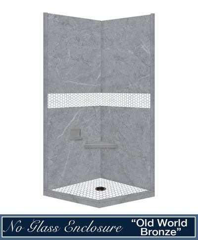 Grio Marble Pearl Hex Mosaic Corner Shower Enclosure Kit
