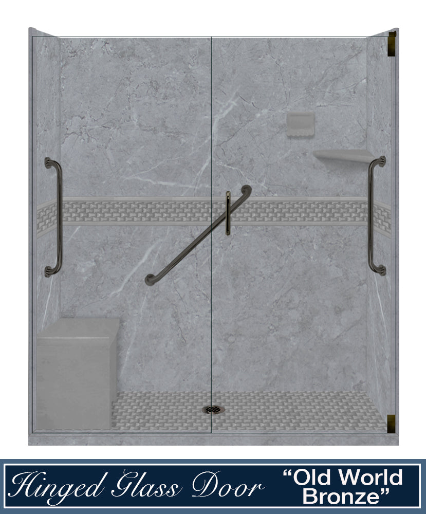 Freedom 60" Alcove Grio Medici Marble & Jewel Stone Accent Shower Remodel Kit