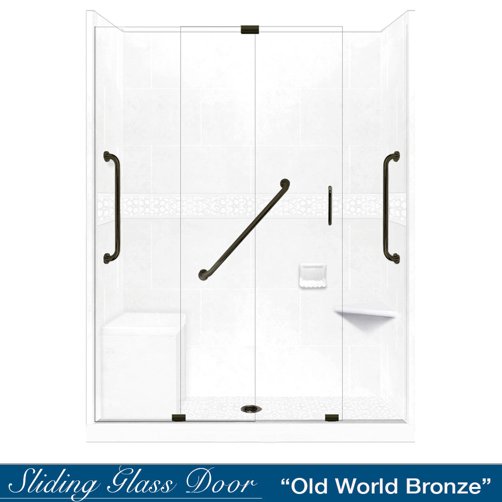 Freedom 60" Alcove Natural Buff Sistine Stone & Pebble Stone Accent Shower Remodel Kit