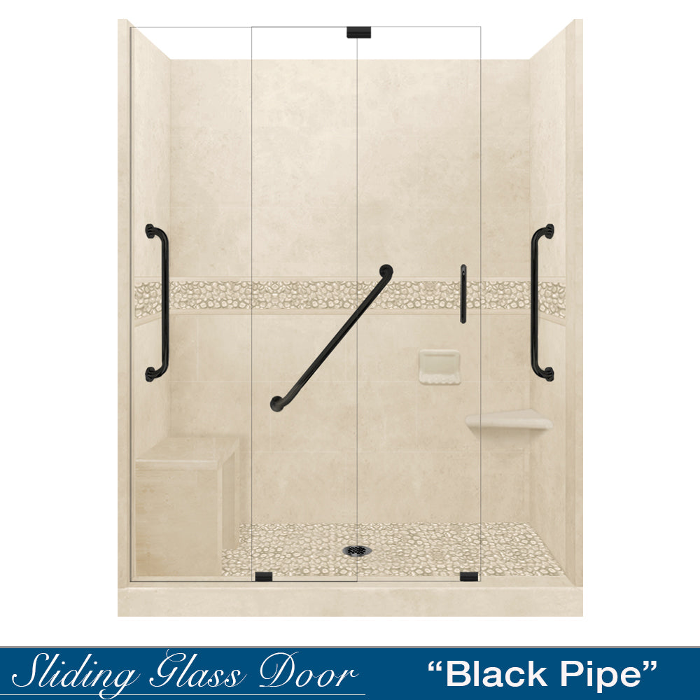 Freedom 60" Alcove Desert Sand Sistine Stone & Pebble Stone Accent Shower Remodel Kit