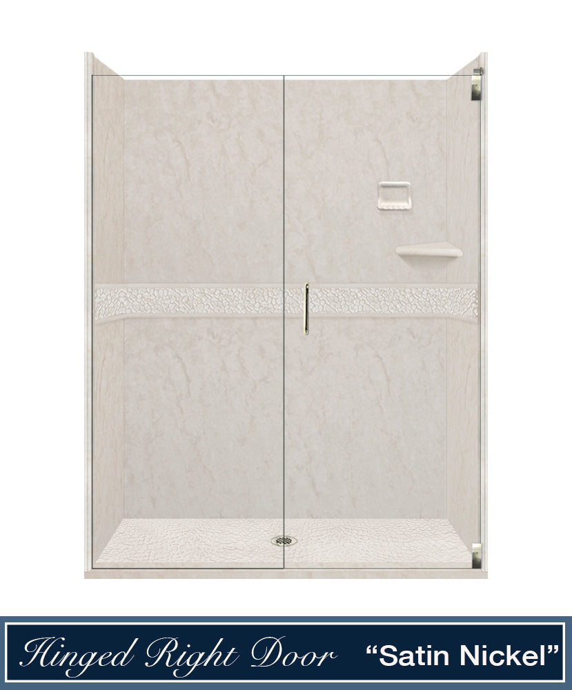 60" Alcove Rafe Medici Marble & Pebble Stone Accent Shower Remodel Kit