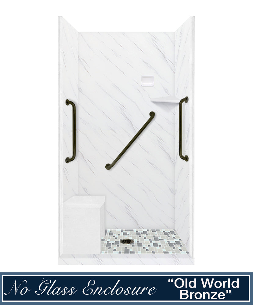 Freedom Carrara Marble Newport Mosaic Alcove Shower Enclosure Kit