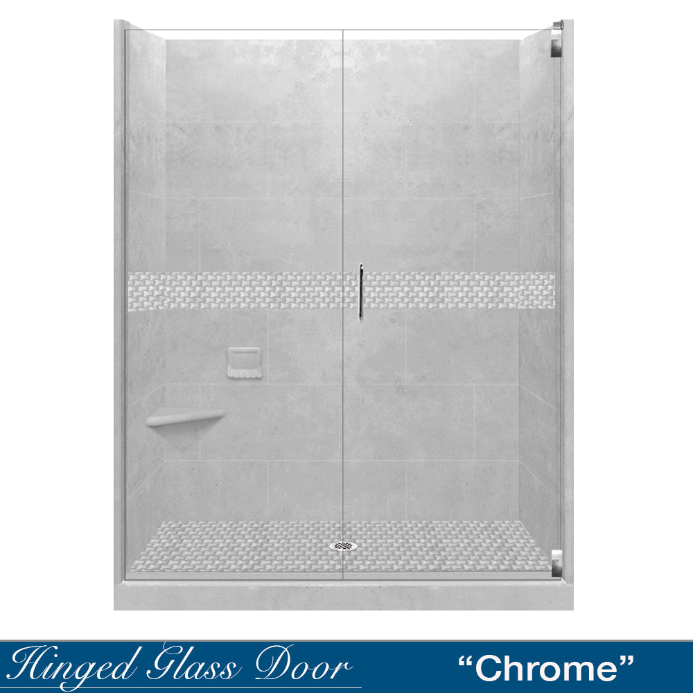 60" Alcove Portland Cement Sistine Stone & Jewel Stone Accent Shower Remodel Kit