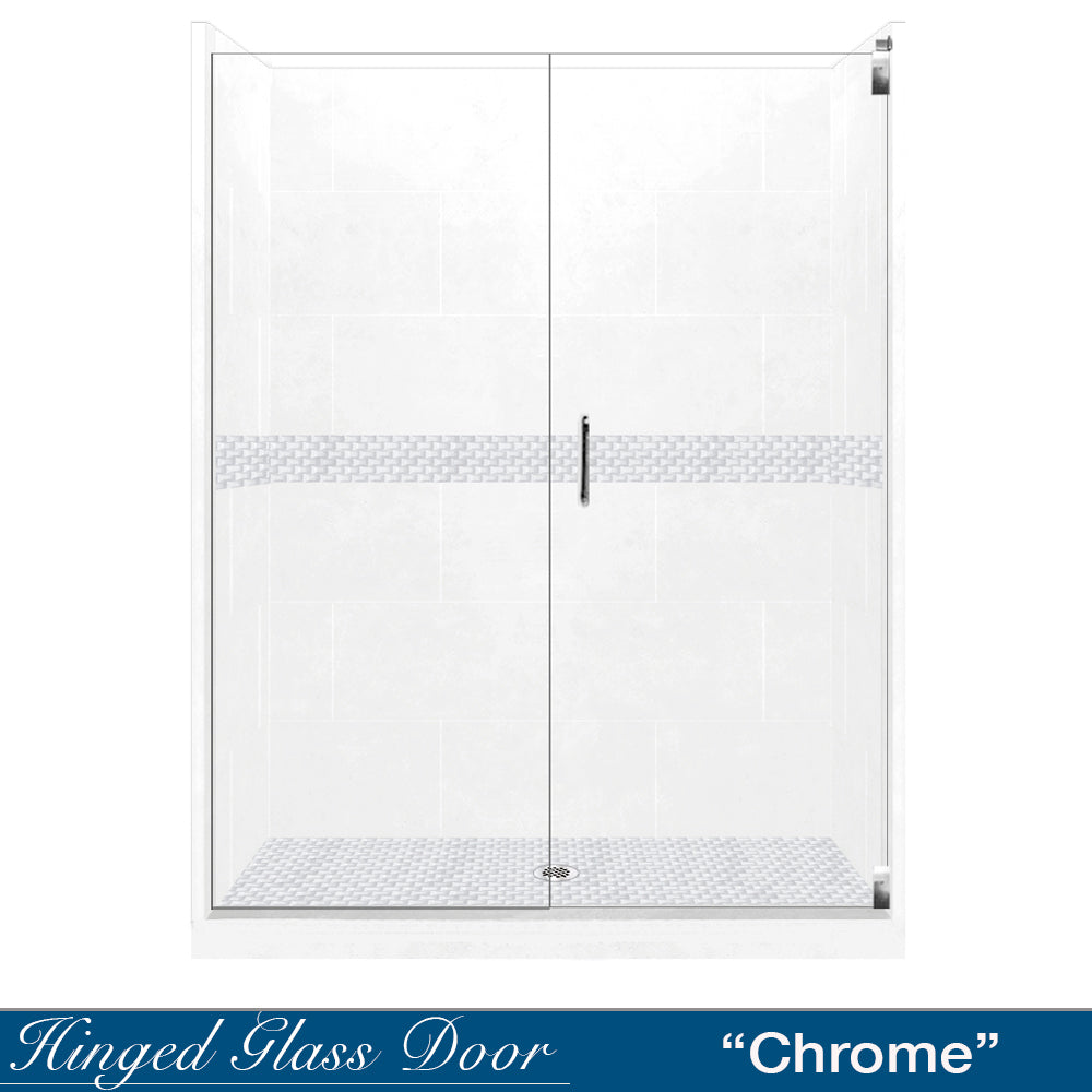 60" Alcove Natural Buff Sistine Stone & Jewel Stone Accent Shower Remodel Kit