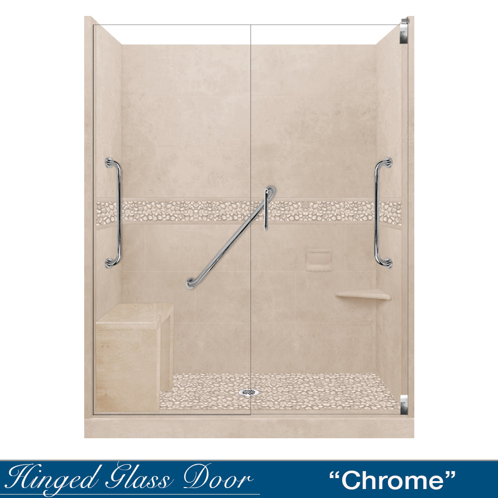 Freedom 60" Alcove Desert Sand Sistine Stone & Pebble Stone Accent Shower Remodel Kit