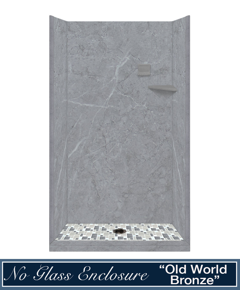 60" Alcove Grio Medici Marble & Newport Mosaic Accent Shower Remodel Kit