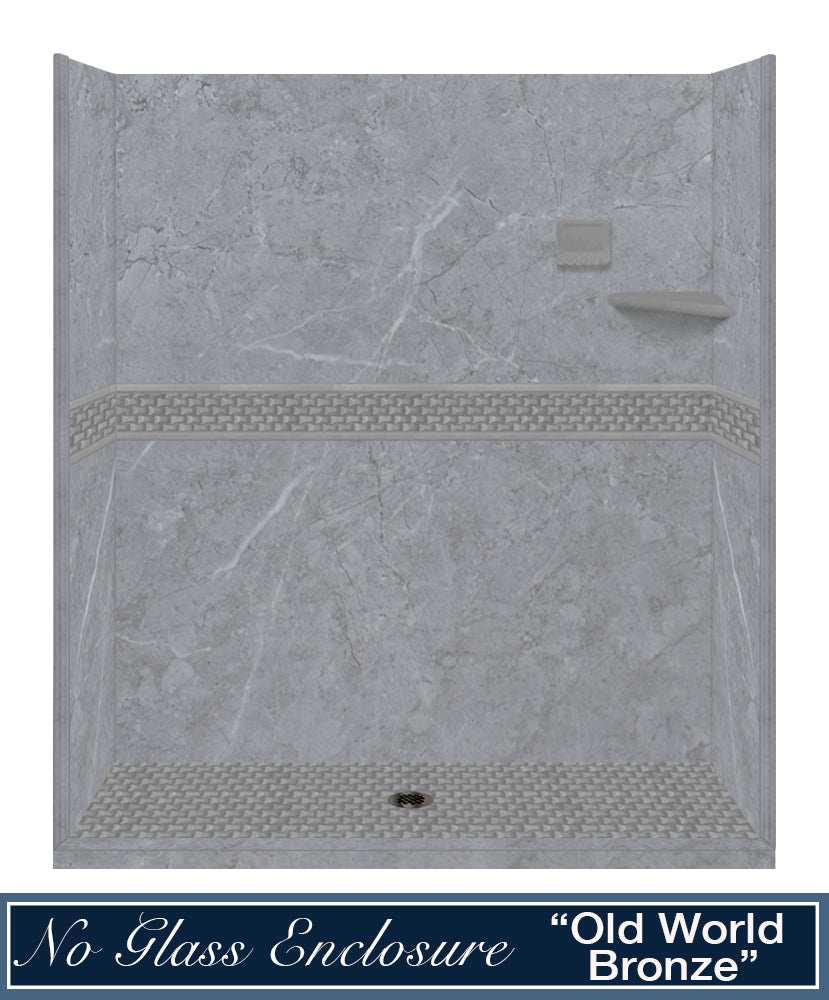 60" Alcove Grio Medici Marble & Jewel Stone Accent Shower Remodel Kit