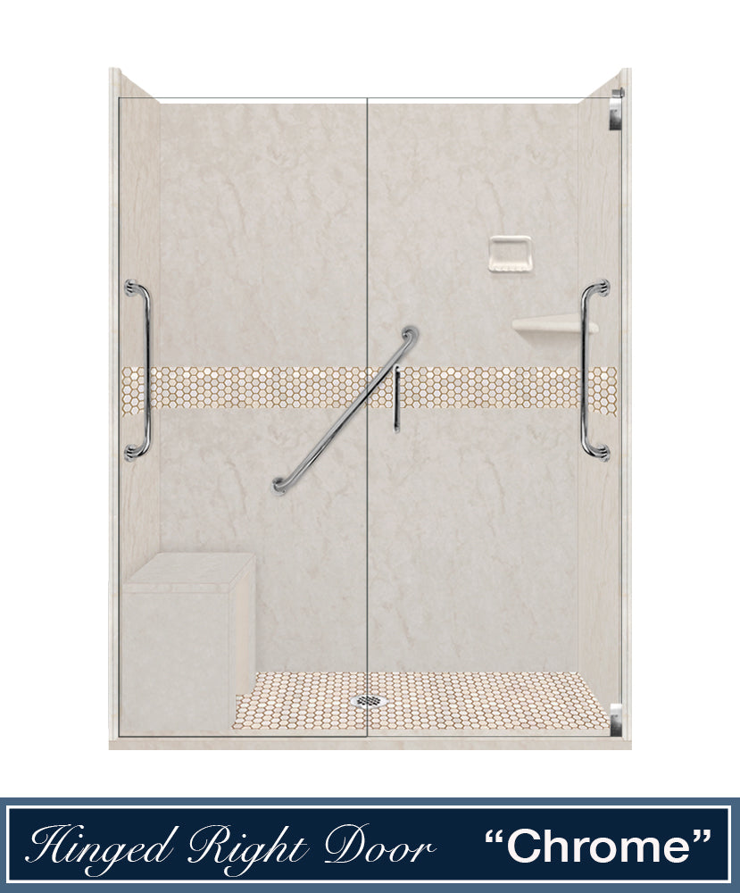 Freedom Rafe Marble Honey Hex Mosaic Alcove Shower Enclosure Kit