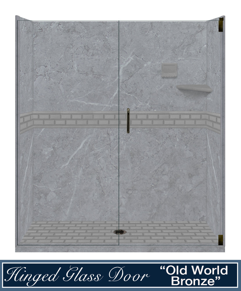 60" Alcove Grio Medici Marble & Subway Stone Accent Shower Remodel Kit