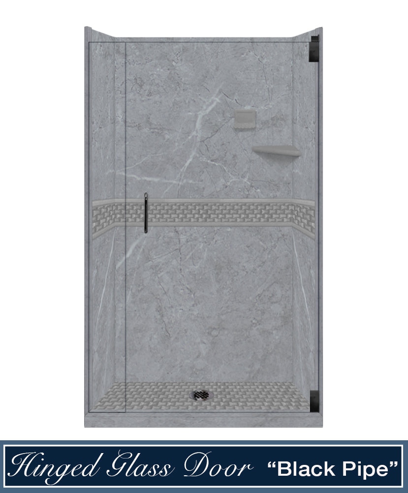 60" Alcove Grio Medici Marble & Jewel Stone Accent Shower Remodel Kit