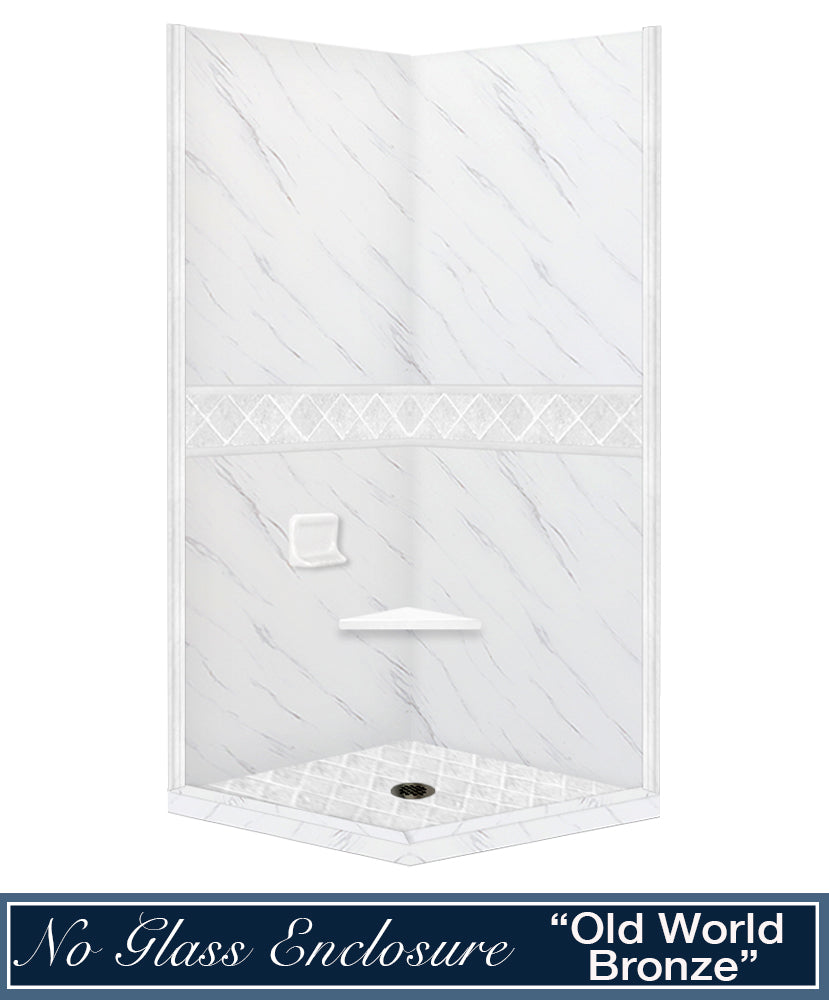 Carrara Marble Diamond Corner Shower Enclosure Kit