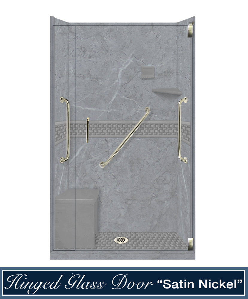 Freedom 60" Alcove Grio Medici Marble & Jewel Stone Accent Shower Remodel Kit
