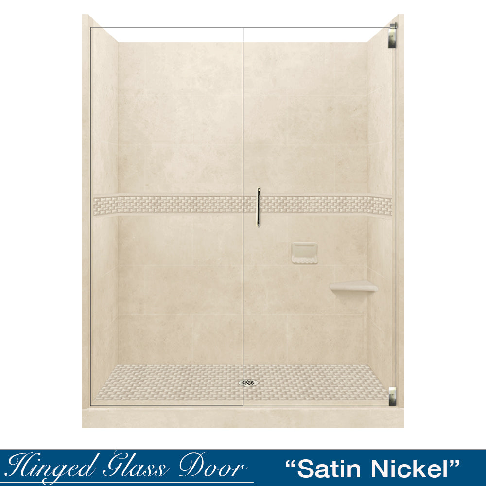 60" Alcove Desert Sand Sistine Stone & Jewel Stone Accent Shower Remodel Kit