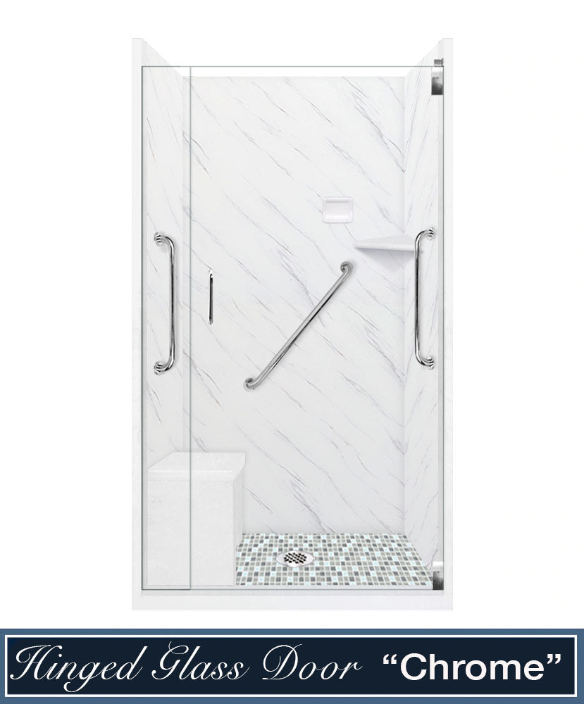 Freedom 60" Alcove Carrara Medici Marble & Newport Mosaic Accent Shower Remodel Kit