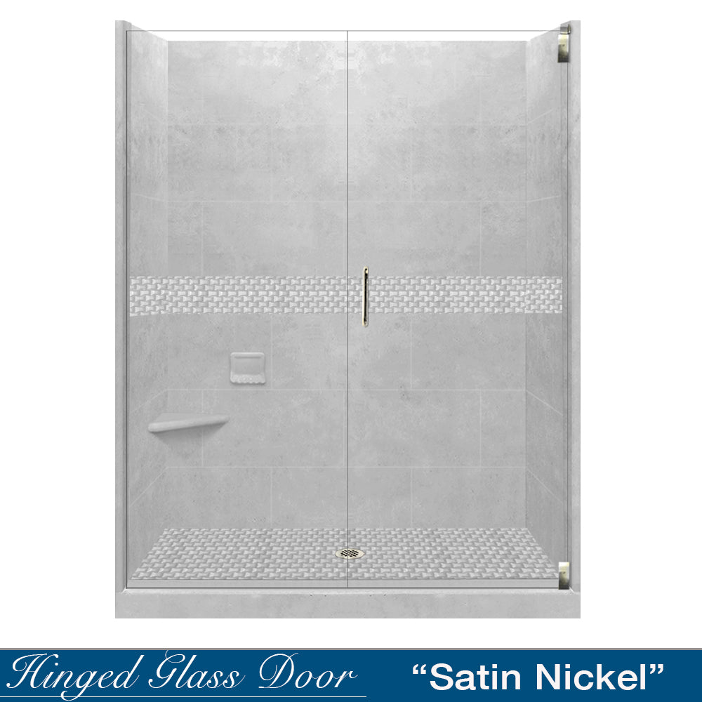 60" Alcove Portland Cement Sistine Stone & Jewel Stone Accent Shower Remodel Kit