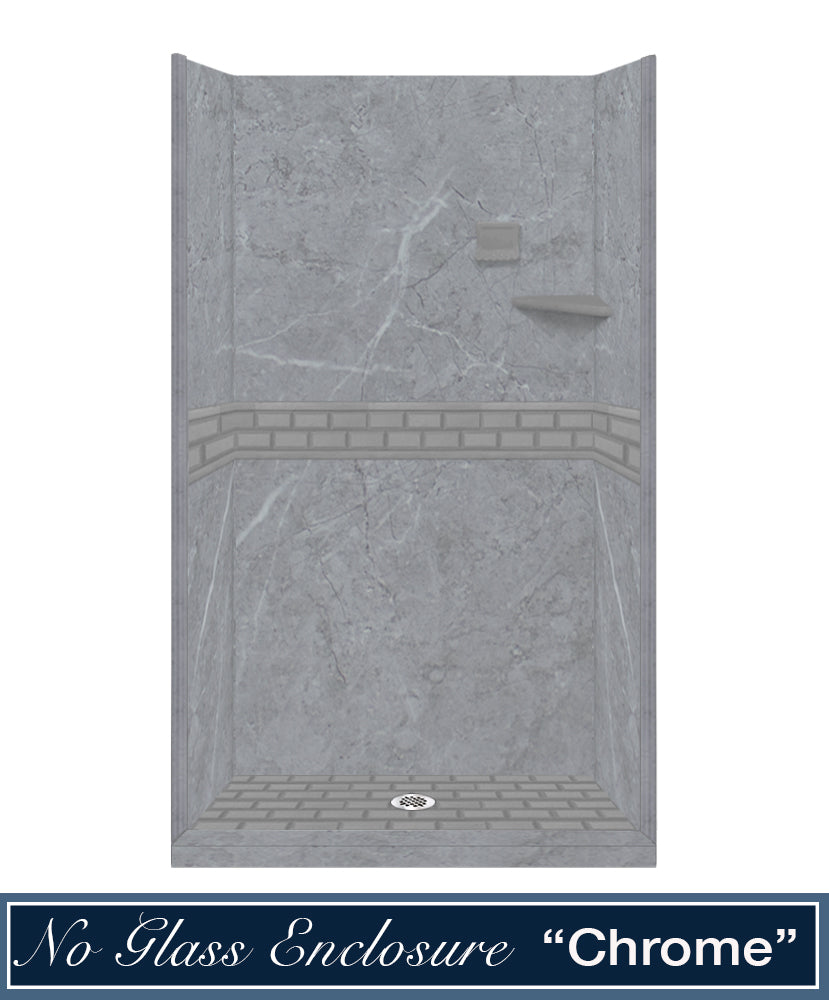60" Alcove Grio Medici Marble & Subway Stone Accent Shower Remodel Kit