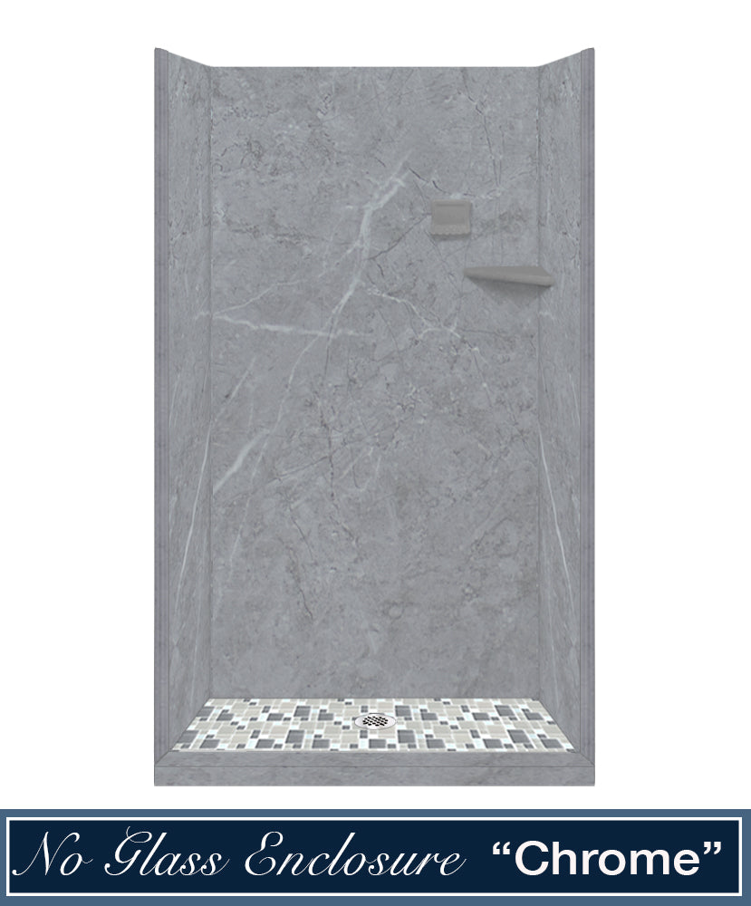 60" Alcove Grio Medici Marble & Newport Mosaic Accent Shower Remodel Kit