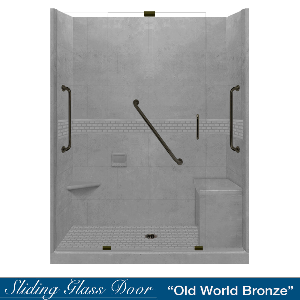Freedom 60" Alcove Wet Cement Sistine Stone & Classic Stone Accent Shower Remodel Kit