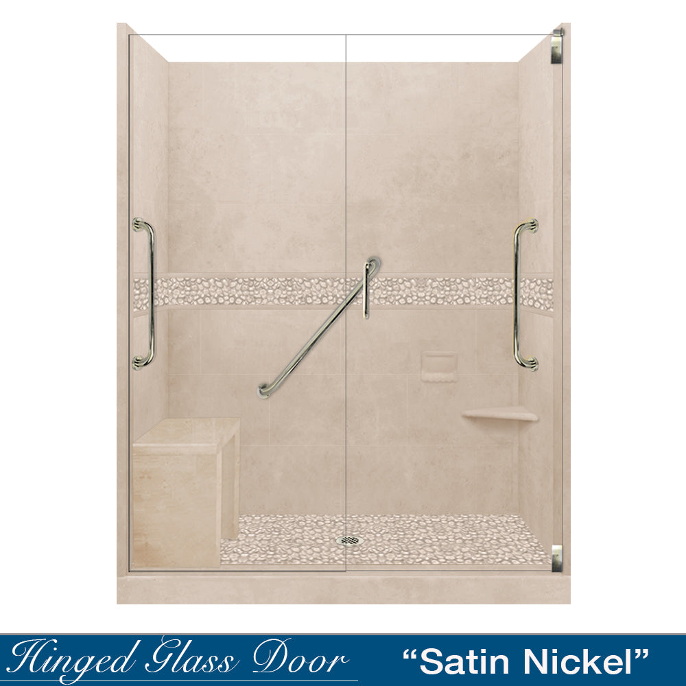 Freedom 60" Alcove Desert Sand Sistine Stone & Pebble Stone Accent Shower Remodel Kit