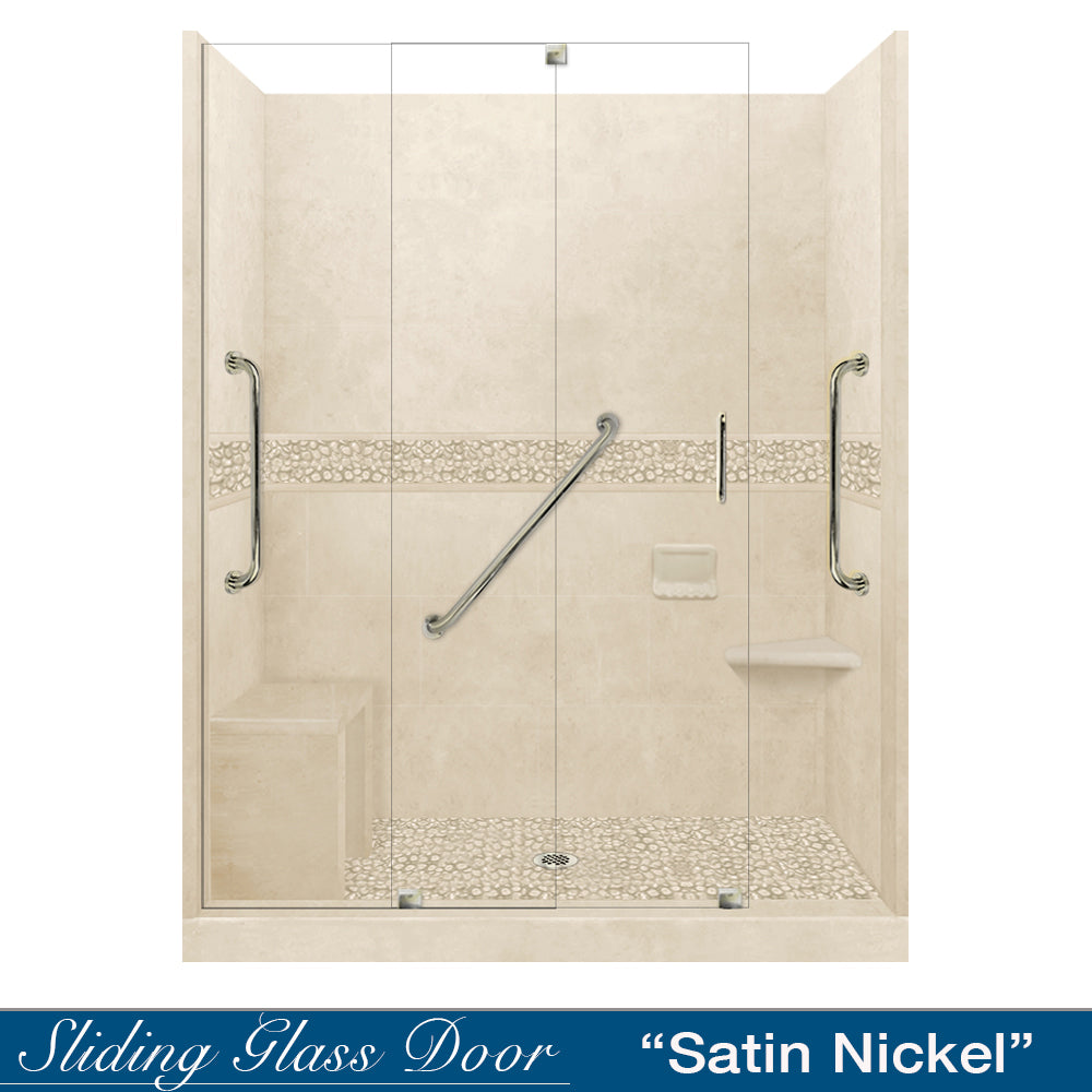 Freedom 60" Alcove Desert Sand Sistine Stone & Pebble Stone Accent Shower Remodel Kit
