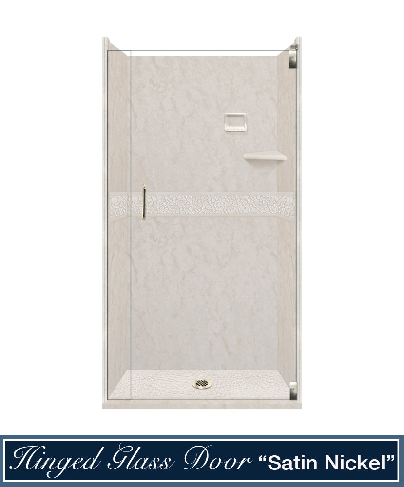 60" Alcove Rafe Medici Marble & Pebble Stone Accent Shower Remodel Kit