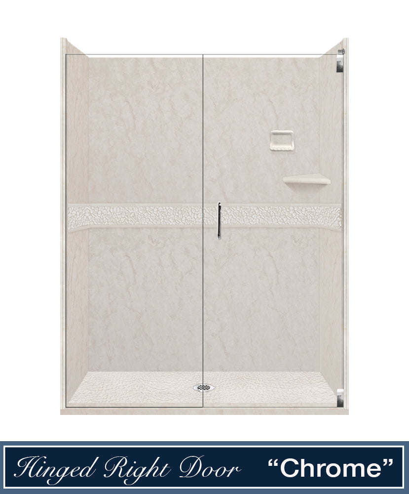 60" Alcove Rafe Medici Marble & Pebble Stone Accent Shower Remodel Kit
