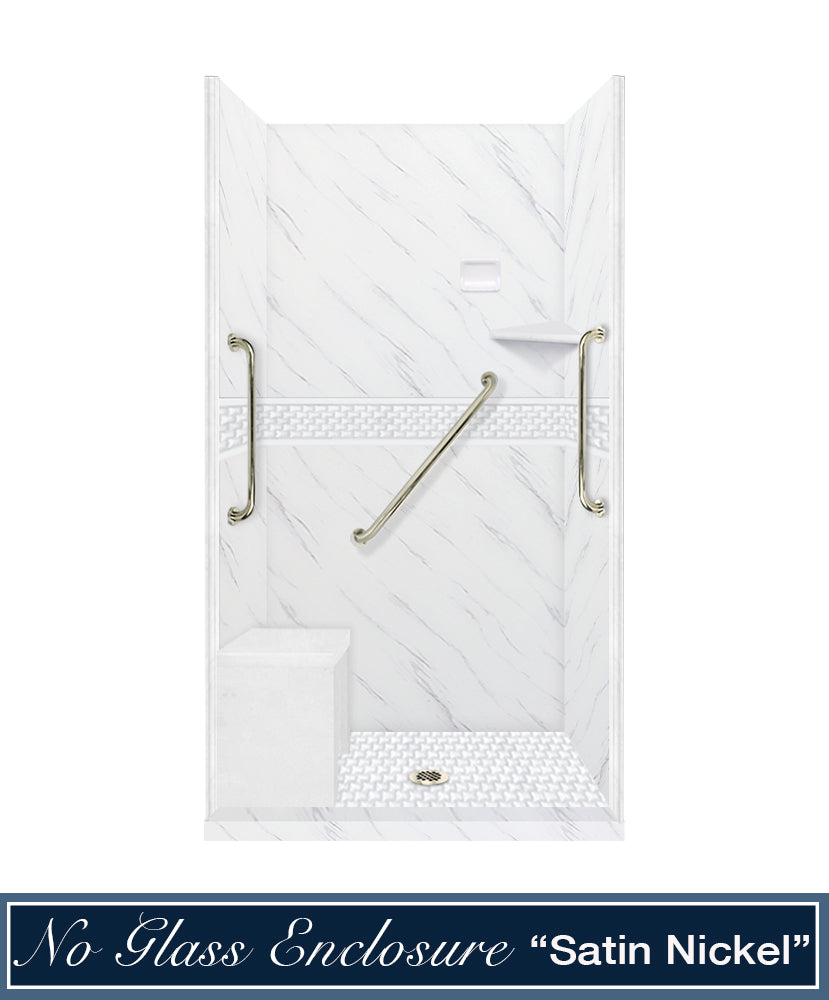 Freedom 60" Alcove Carrara Medici Marble & Jewel Stone Accent Shower Remodel Kit