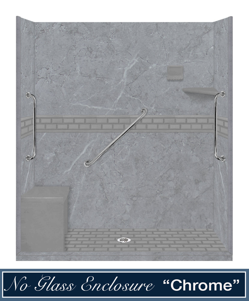 Freedom 60" Alcove Grio Medici Marble & Subway Stone Accent Shower Remodel Kit