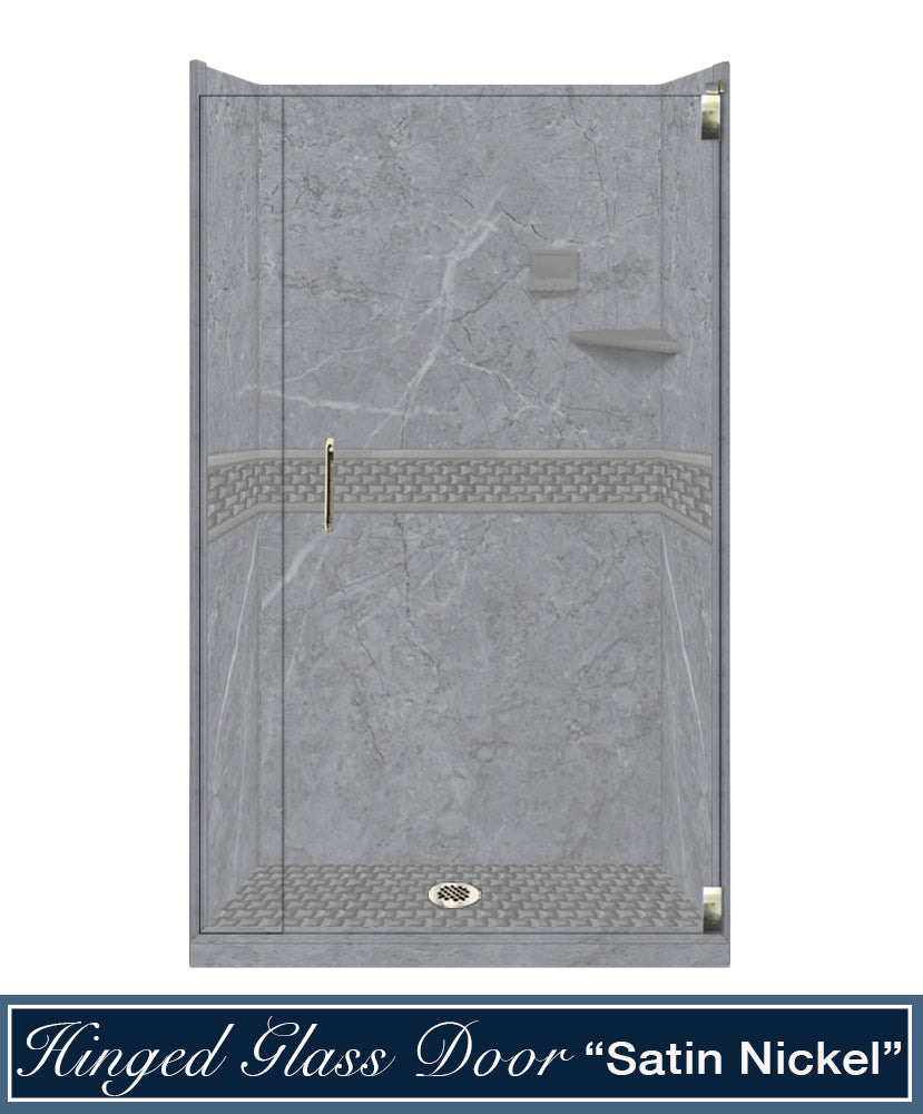 60" Alcove Grio Medici Marble & Jewel Stone Accent Shower Remodel Kit