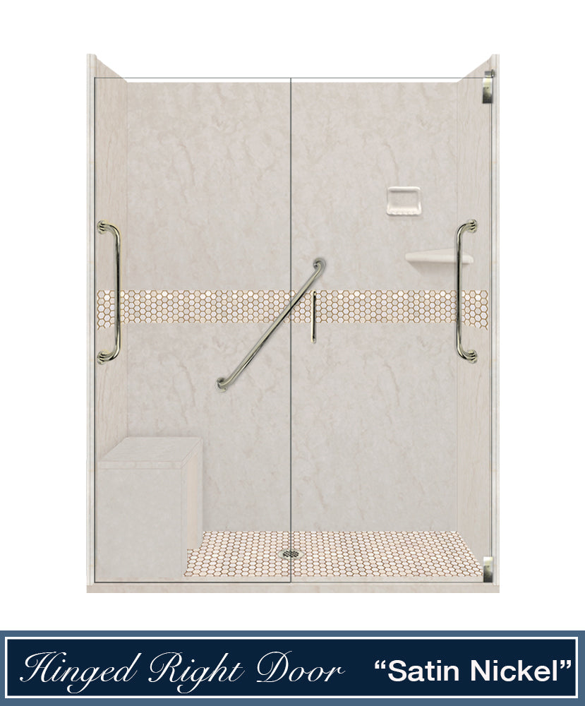 Freedom Rafe Marble Honey Hex Mosaic Alcove Shower Enclosure Kit