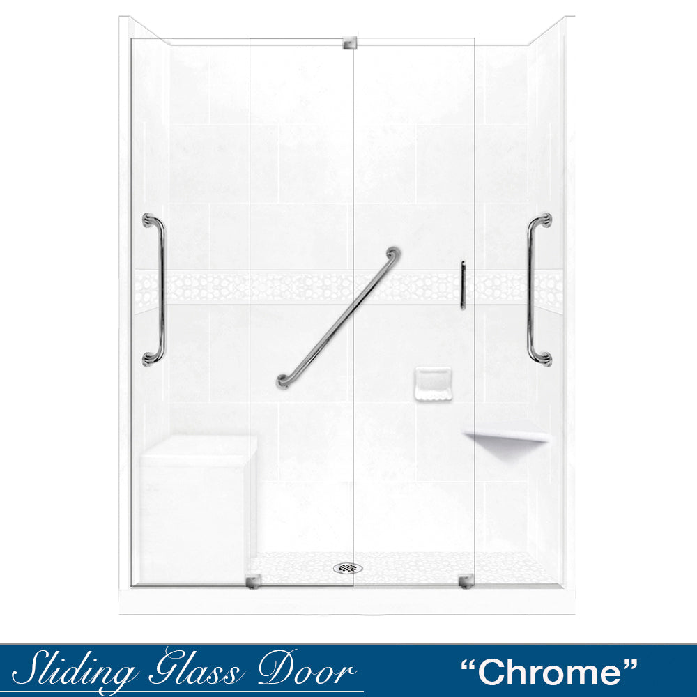 Freedom 60" Alcove Natural Buff Sistine Stone & Pebble Stone Accent Shower Remodel Kit
