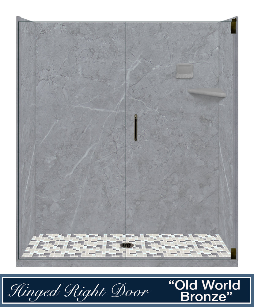 60" Alcove Grio Medici Marble & Newport Mosaic Accent Shower Remodel Kit