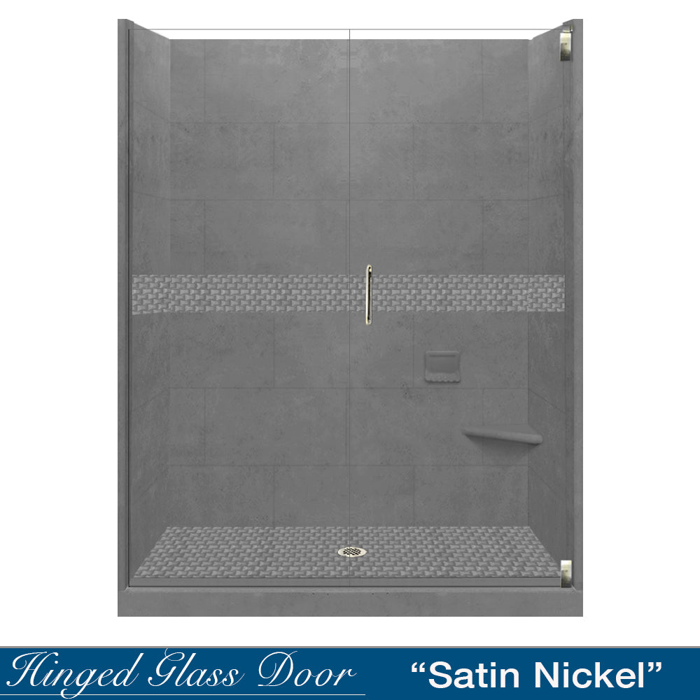 60" Alcove Wet Cement Sistine Stone & Jewel Stone Accent Shower Remodel Kit