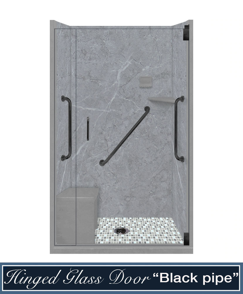 Freedom Grio Marble Del Mar Mosaic Alcove Shower Enclosure Kit