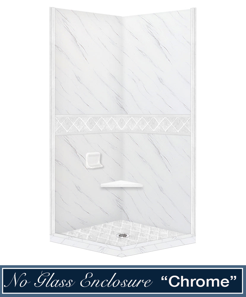 Carrara Marble Diamond Corner Shower Enclosure Kit