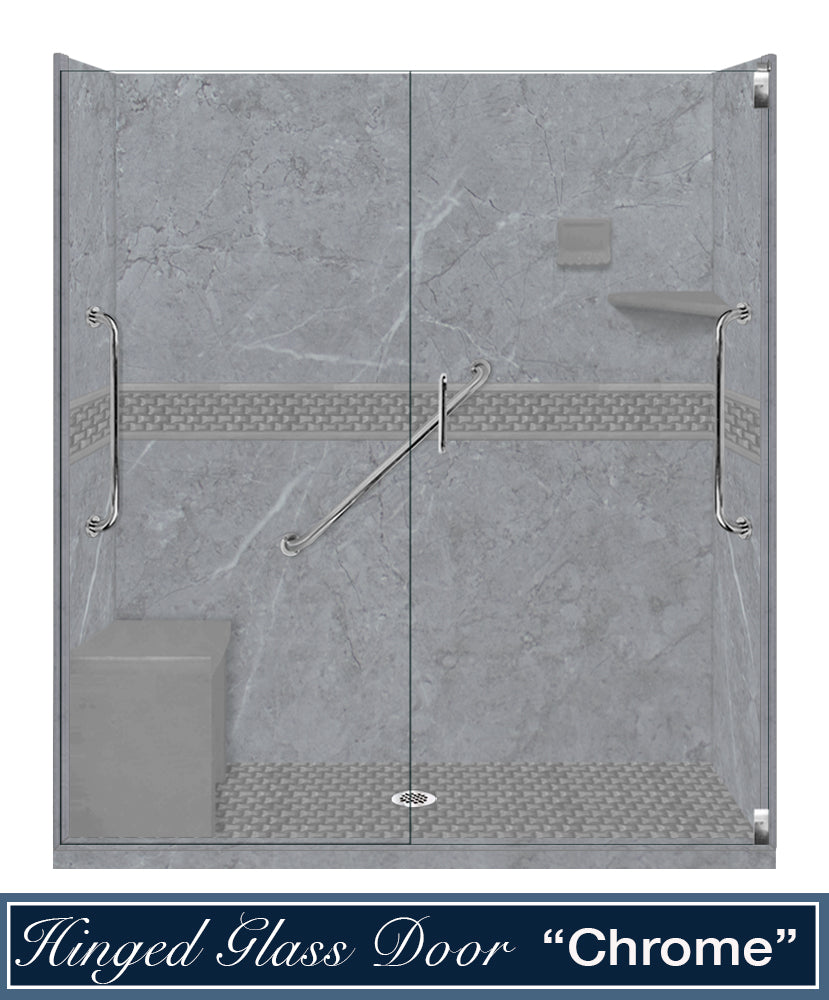 Freedom 60" Alcove Grio Medici Marble & Jewel Stone Accent Shower Remodel Kit