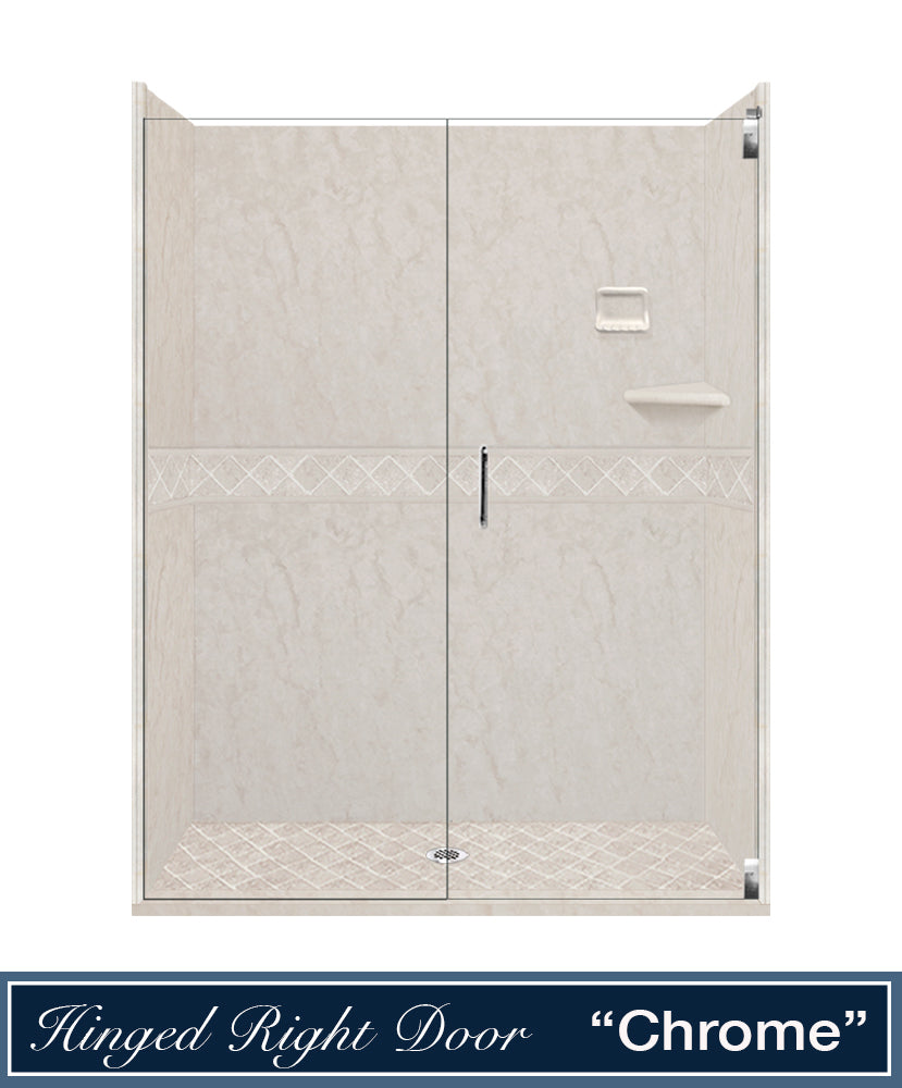 60" Alcove Rafe Medici Marble & Diamond Stone Accent Shower Remodel Kit